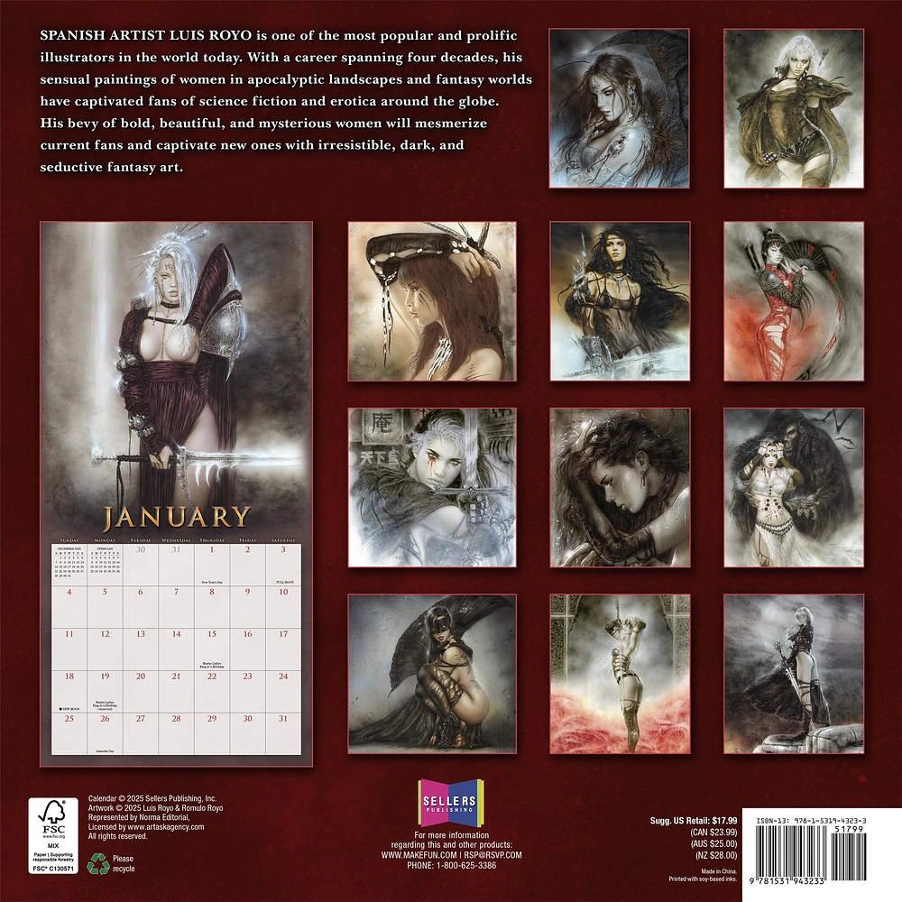 Fantasy Art Of Royo 2026 Wall Calendar