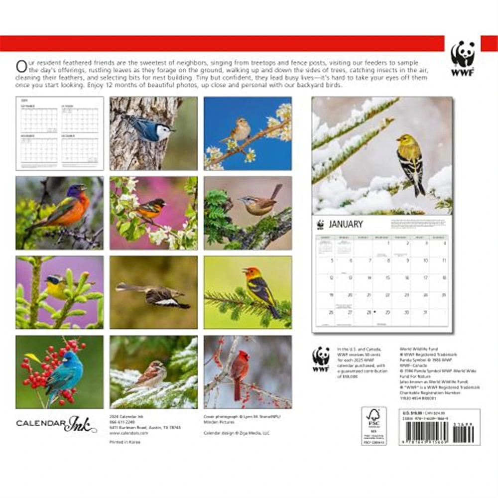 Birds Backyard World Wildlife Fund Wall 2025 Calendar