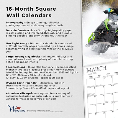 Snowmobiling 2026 Wall Calendar