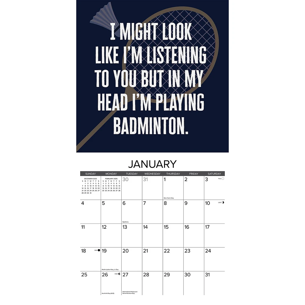 Badminton 2026 Wall Calendar - Online Exclusive