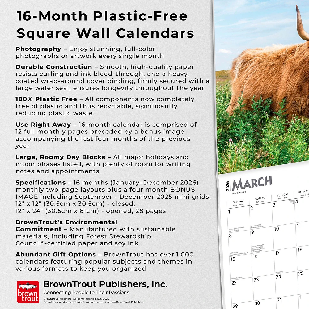 Highland Cows 2026 Wall Calendar