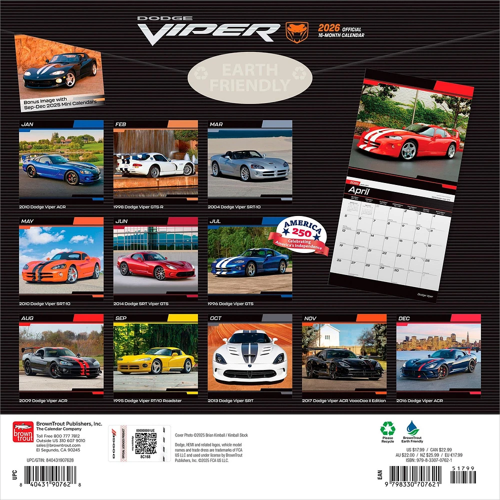 Dodge Viper 2026 Wall Calendar