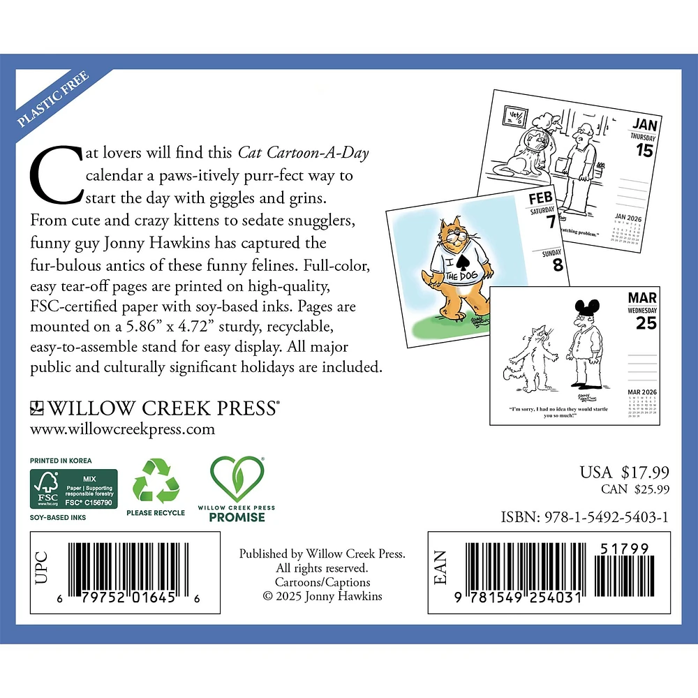 Cat Cartoon A Day By Jonny Hawkins 2026 Box Calendar