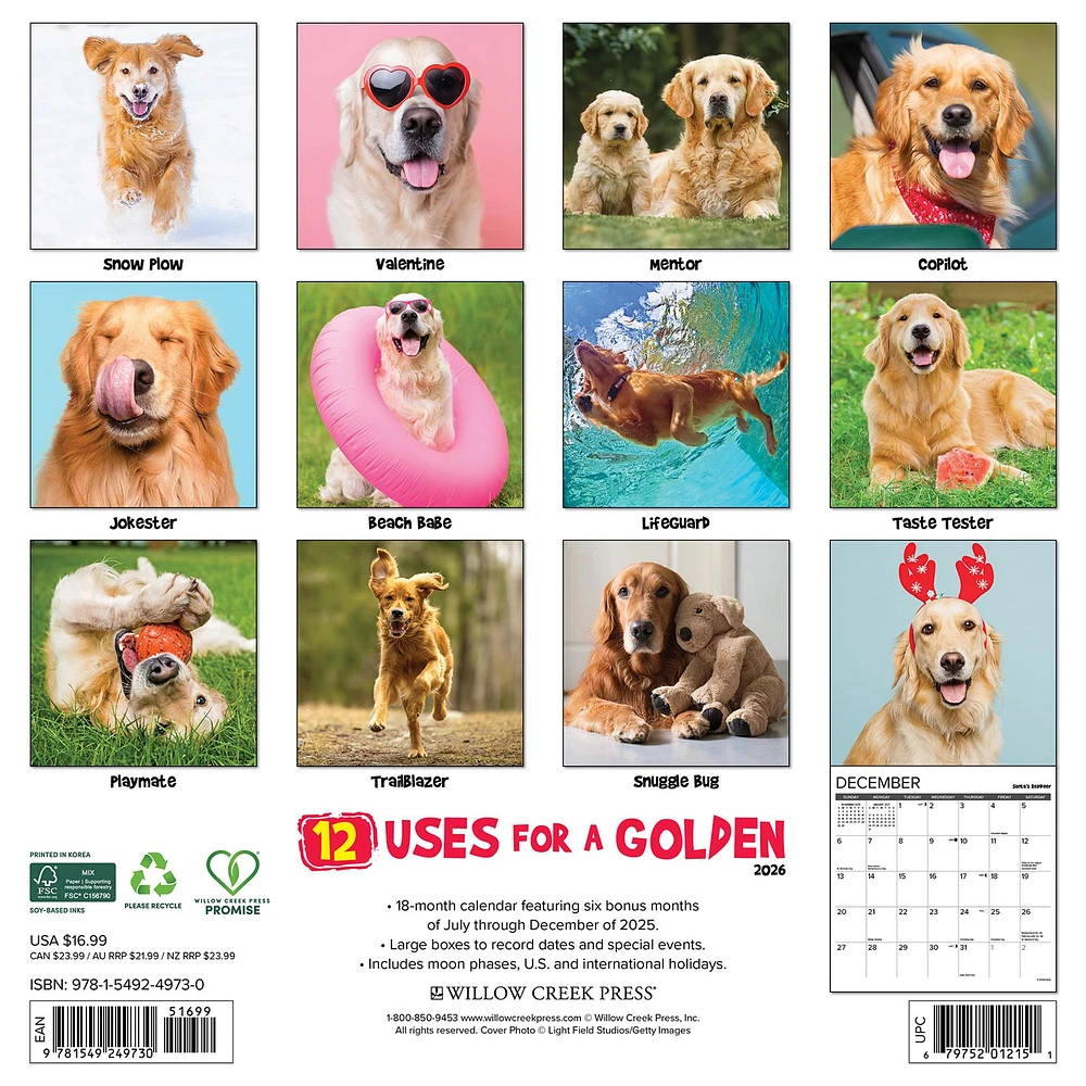 Goldens 12 Uses For 2026 Wall Calendar - Online Exclusive