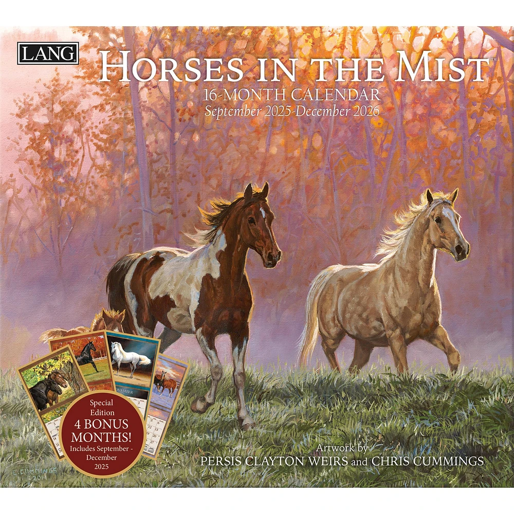 Horses In The Mist 2025-2026 Deluxe Special Edition Wall Calendar with Bonus Months