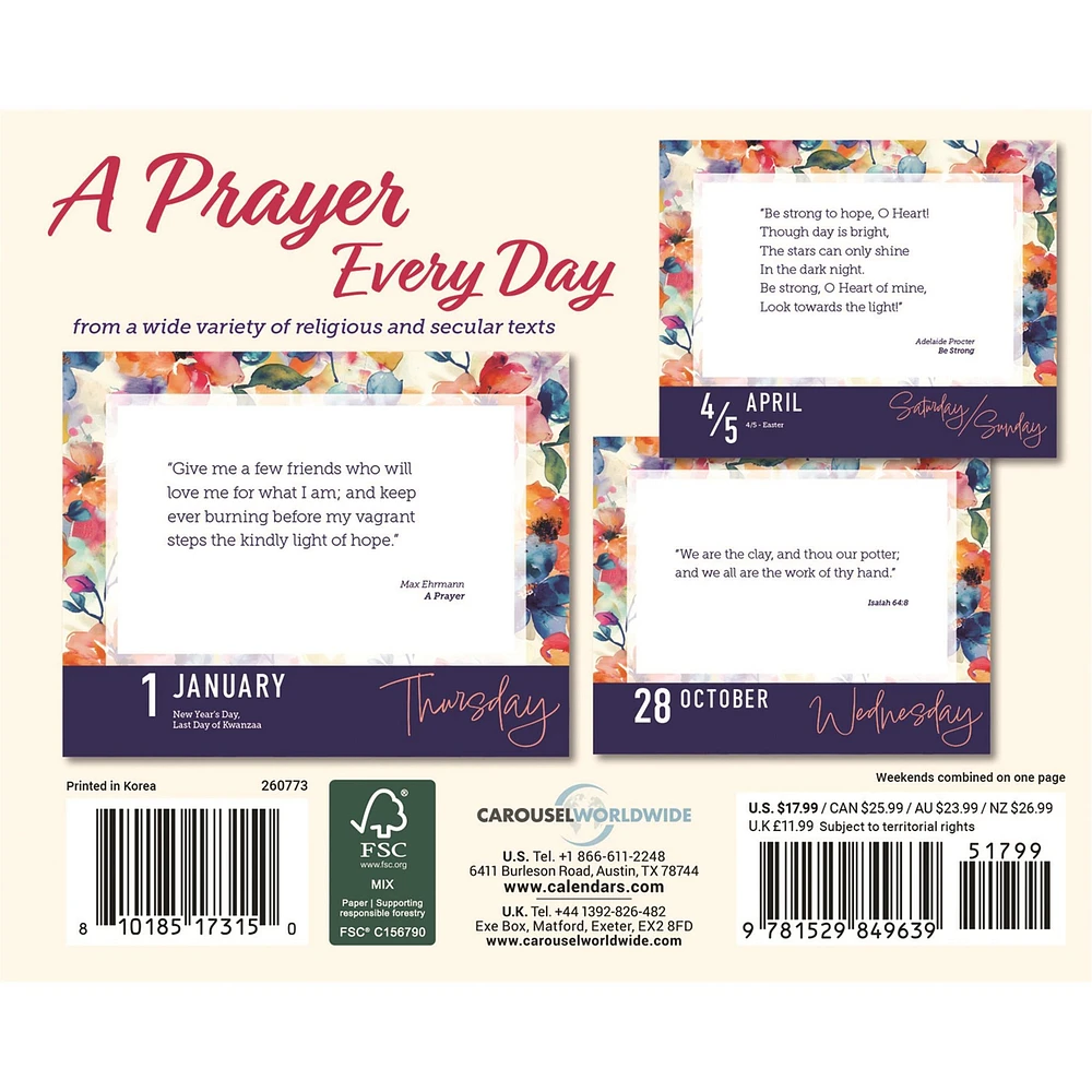 Prayer For Every Day 2026 Box Calendar