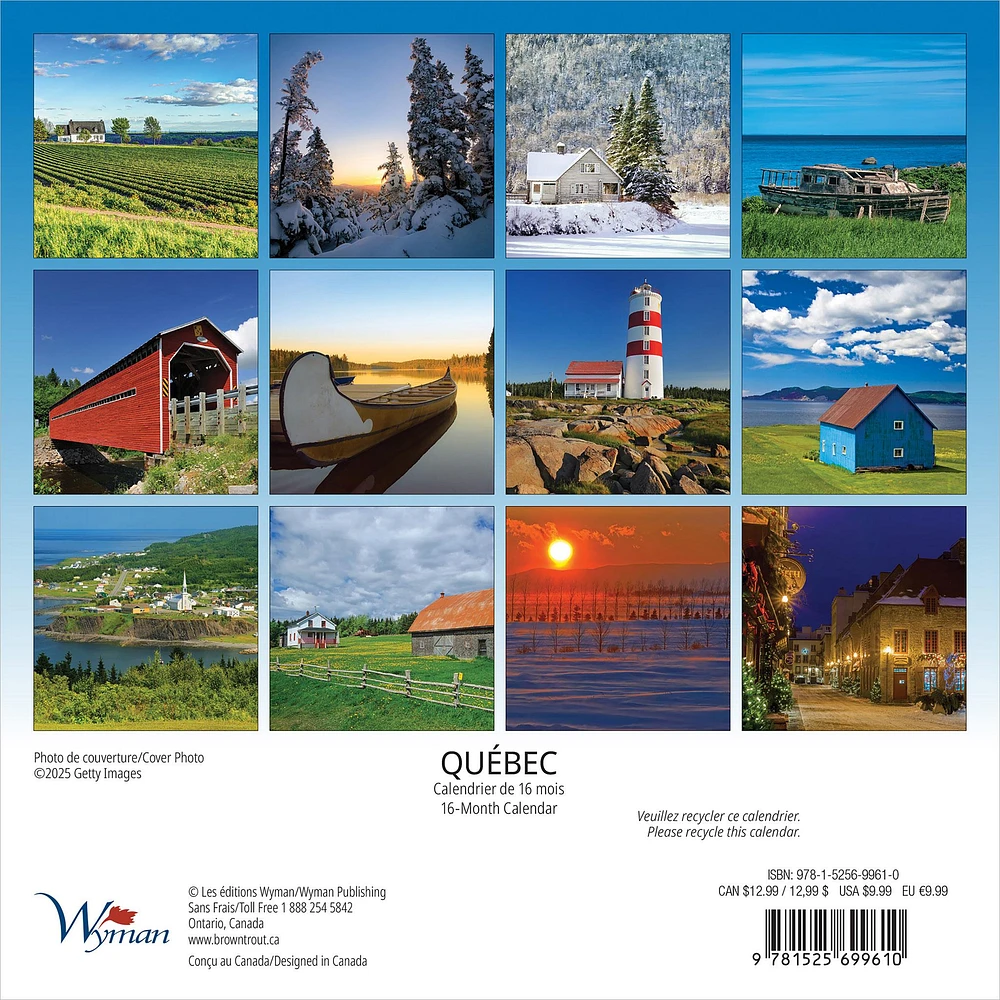 Quebec Bilingual 2026 Mini Calendar