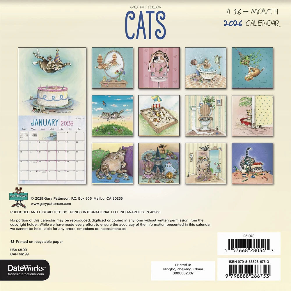 Gary Patterson Cats 2026 Mini Calendar