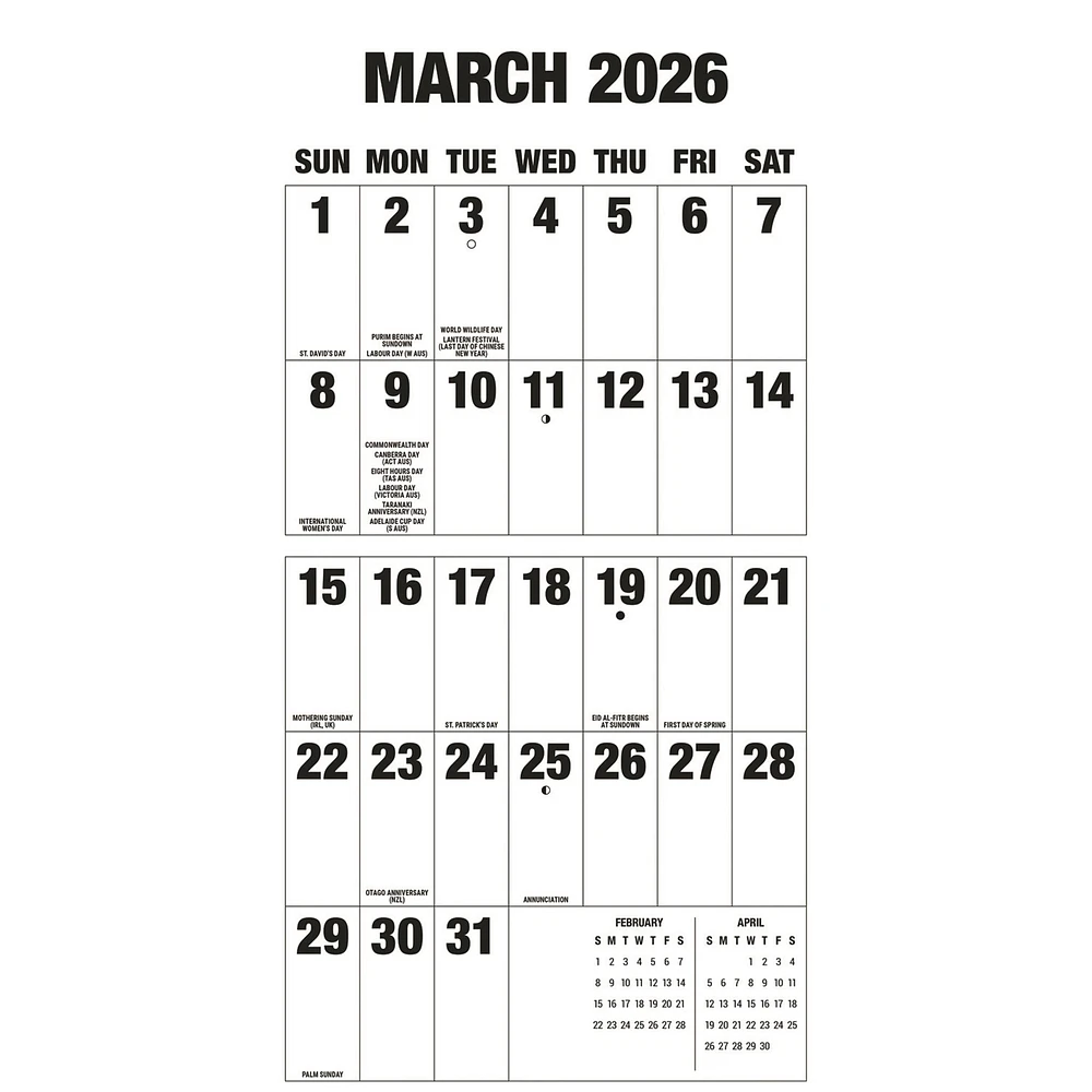 Big Letters Big Numbers 2026 Wall Calendar