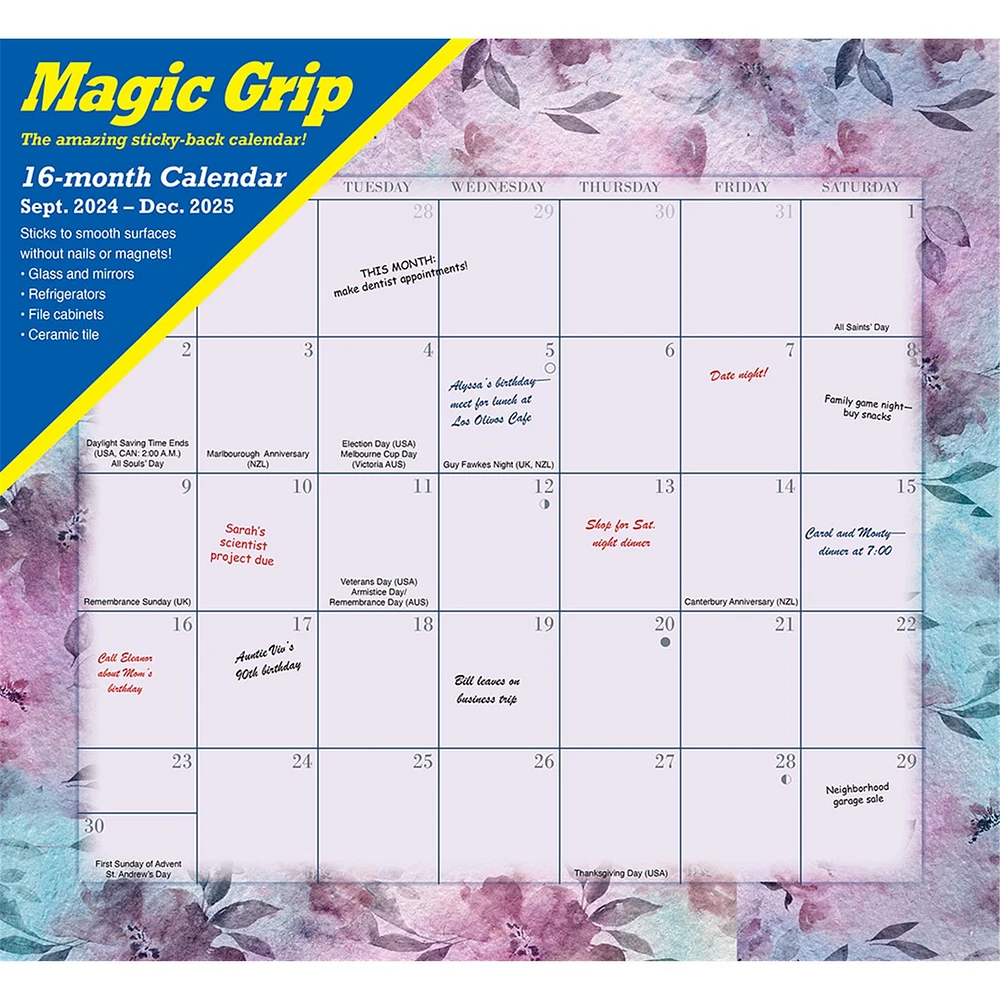 Floral Jumbo Magic Grip Wall 2025 Calendar