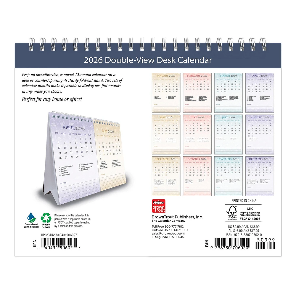 Patterned 2026 Double View Easel Calendar