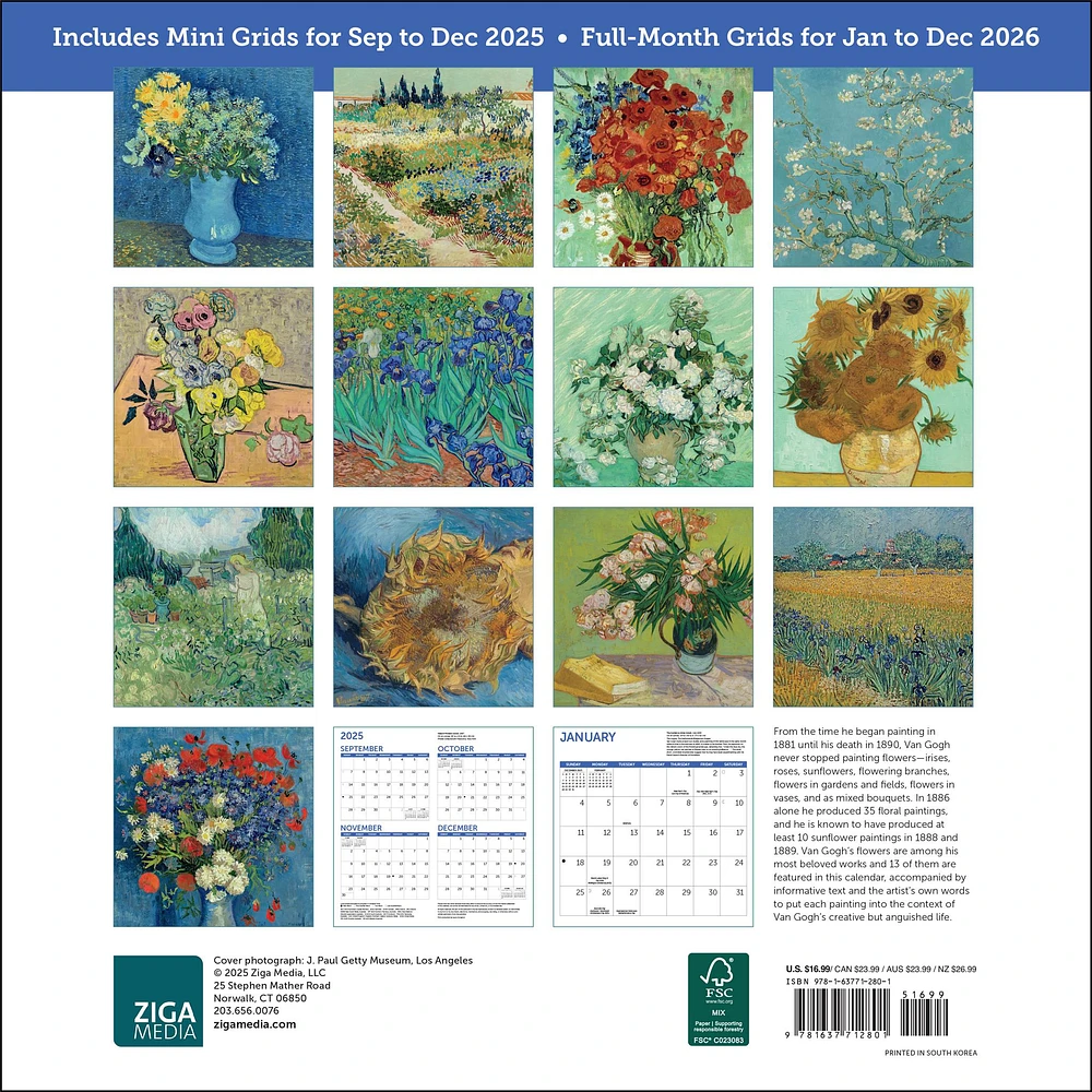 Van Gogh Flowers 2026 Wall Calendar