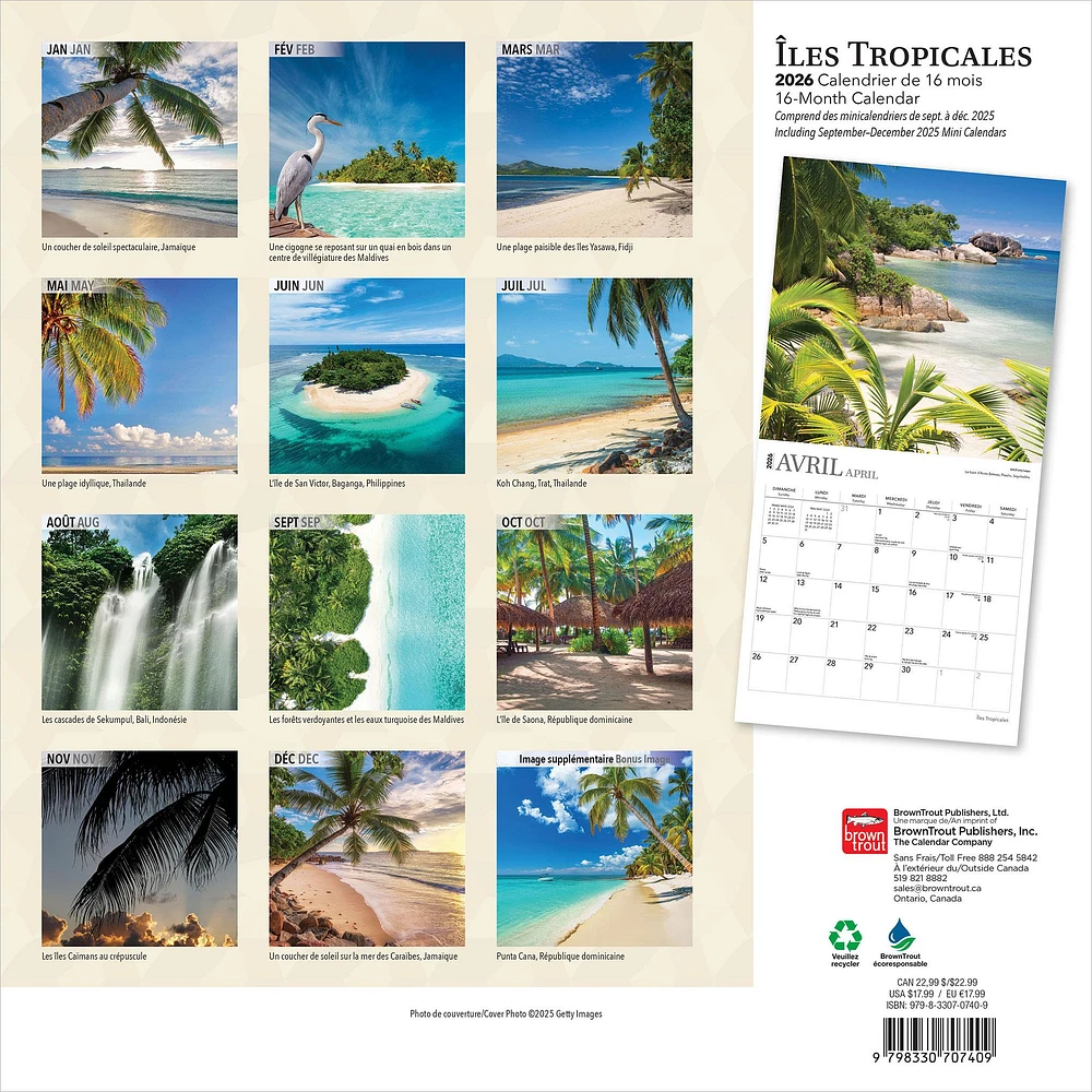 Iles Tropicales 2026 Wall Calendar (French)