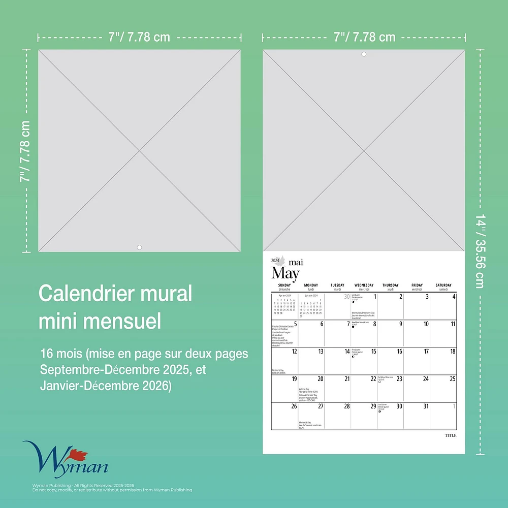 Canadian Geographic Oiseaux 2026 Mini Calendar (French)