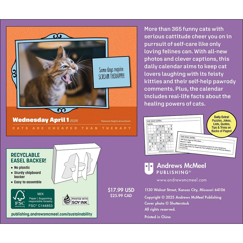 Cats Are Cheaper Than Therapy 2026 Box Calendar - Online Exclusive