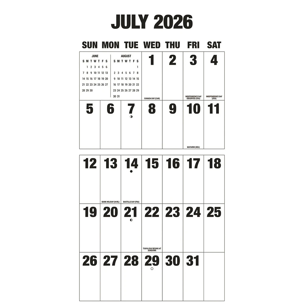 Big Letters Big Numbers 2026 Wall Calendar
