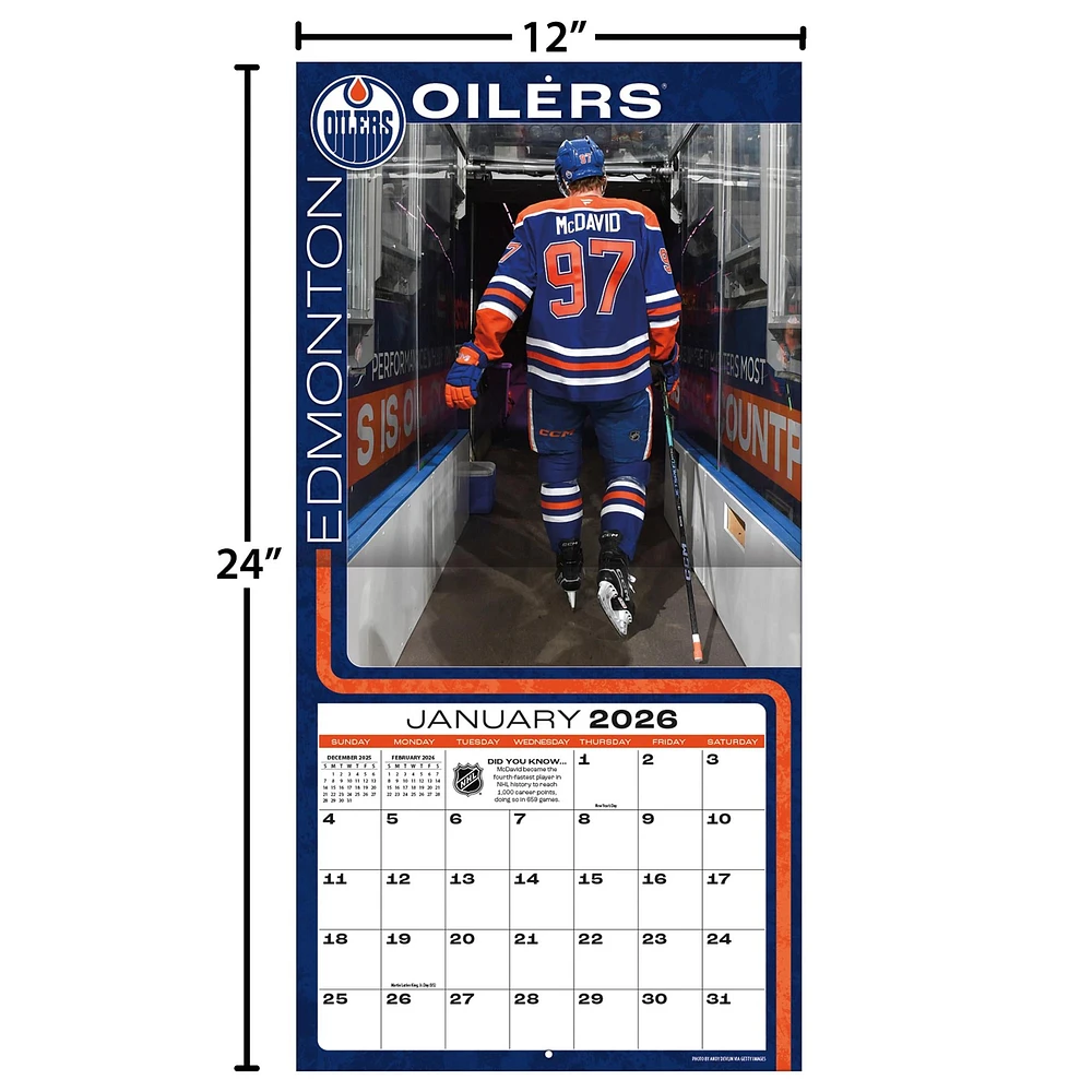 NHL Connor Mcdavid Edmonton Oilers 2026 Wall Calendar