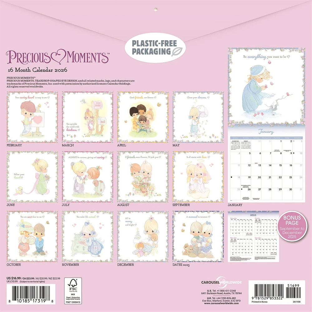 Precious Moments 2026 Wall Calendar