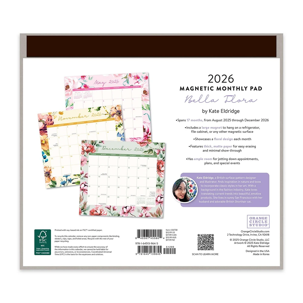Bella Flora 2026 Exclusive Mini Magnetic Pad Calendar