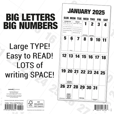 Big Letters Big Numbers Wall 2025 Calendar