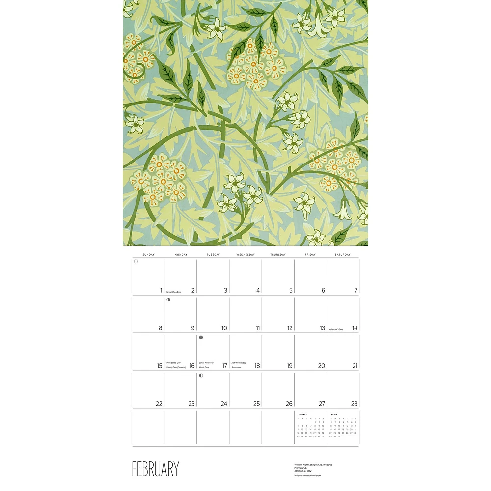 William Morris Arts Crafts Designs 2026 Wall Calendar