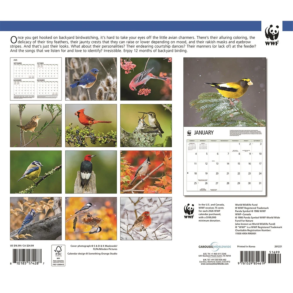 World Wildlife Fund Birds Backyard  2026 Wall Calendar