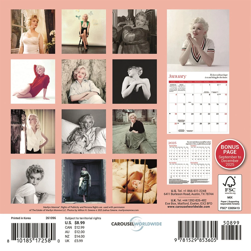 Marilyn Monroe 2026 Mini Calendar