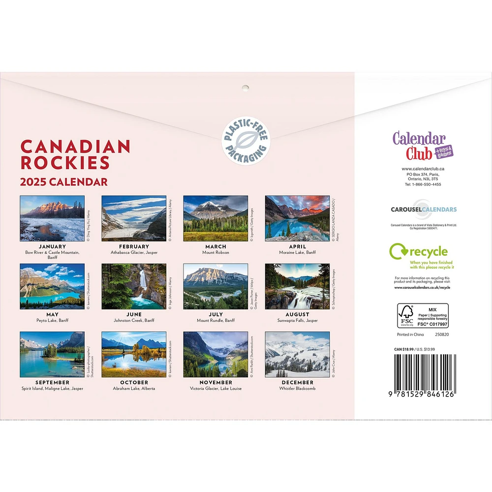 Canadian Rockies Multi Language Wall 2025 Calendar