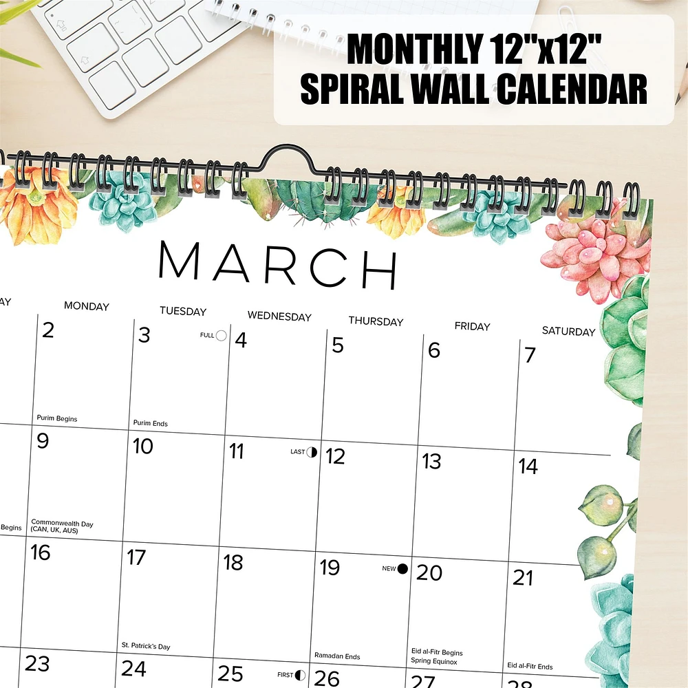 Succulents 2026 Spiral Wall Calendar
