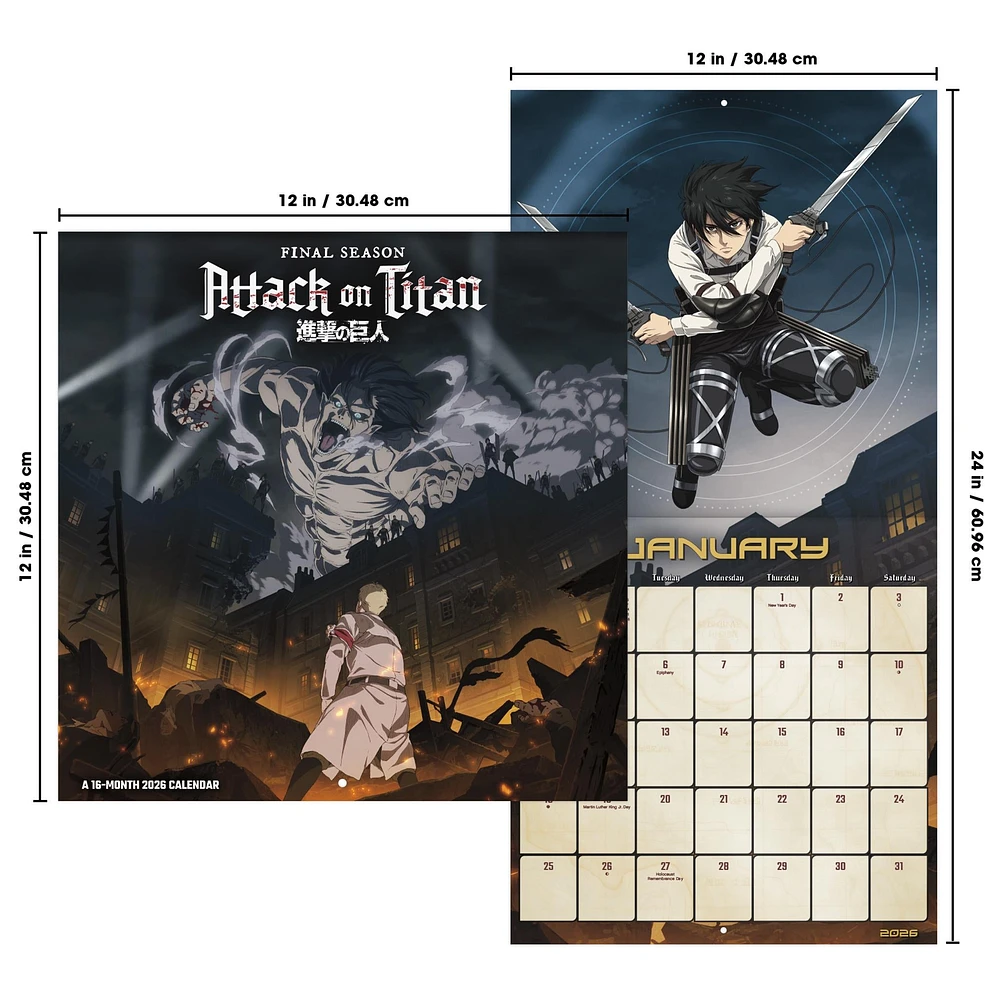 Attack On Titan 2026 Wall Calendar