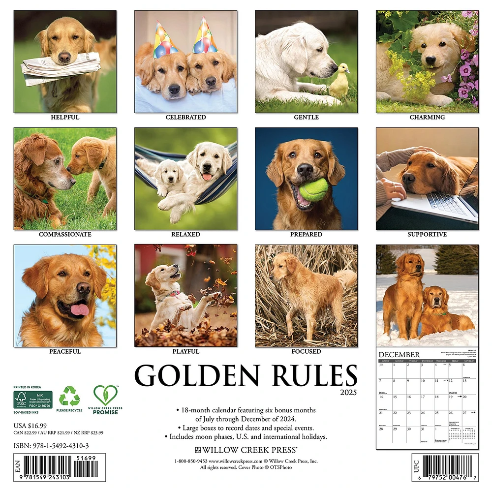 Golden Rules Wall 2025 Calendar