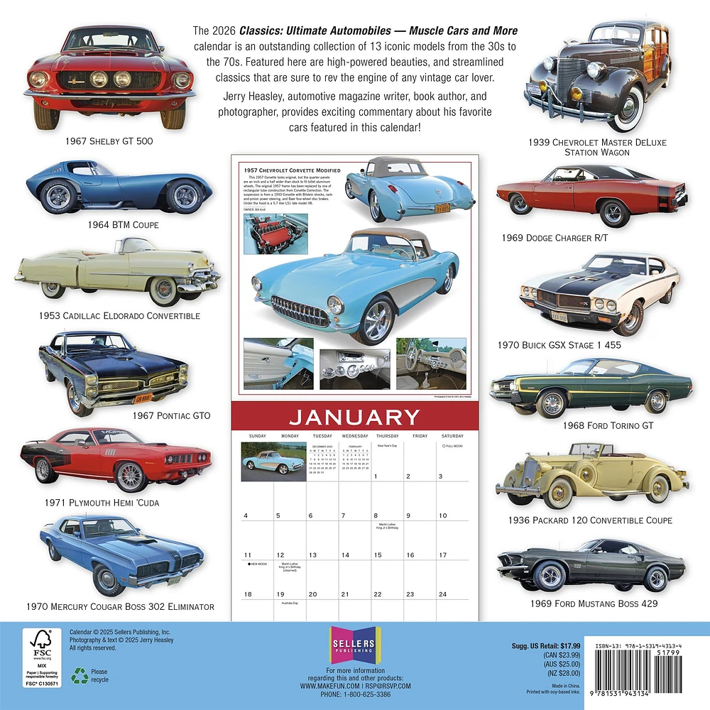 Classics Ultimate Automobiles 2026 Wall Calendar