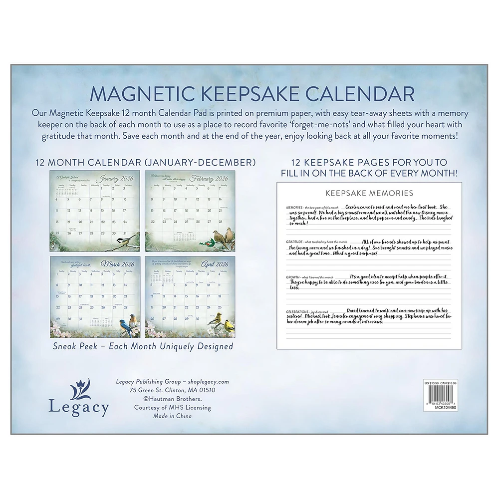 Songbirds 2026 Special Edition Mini Magnetic Keepsake Calendar