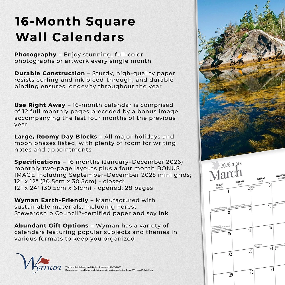 Nova Scotia 2026 Wall Calendar