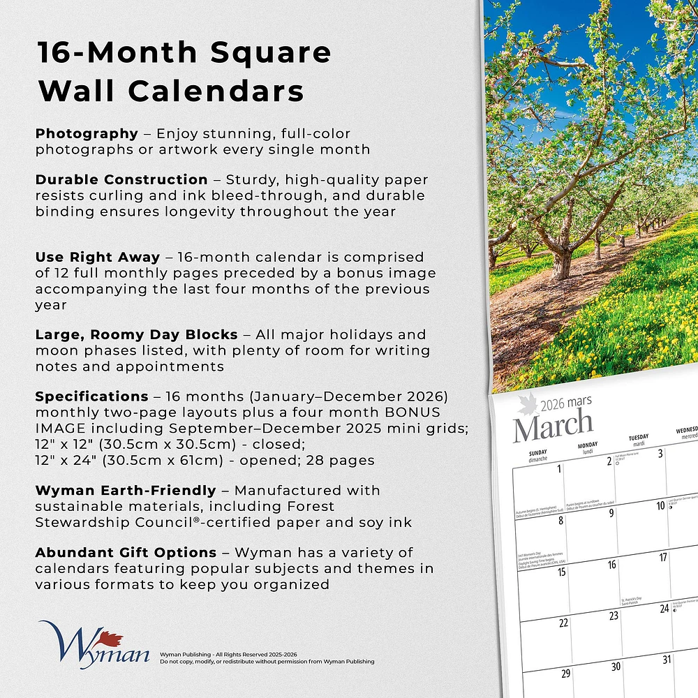 Okanagan Valley 2026 Wall Calendar