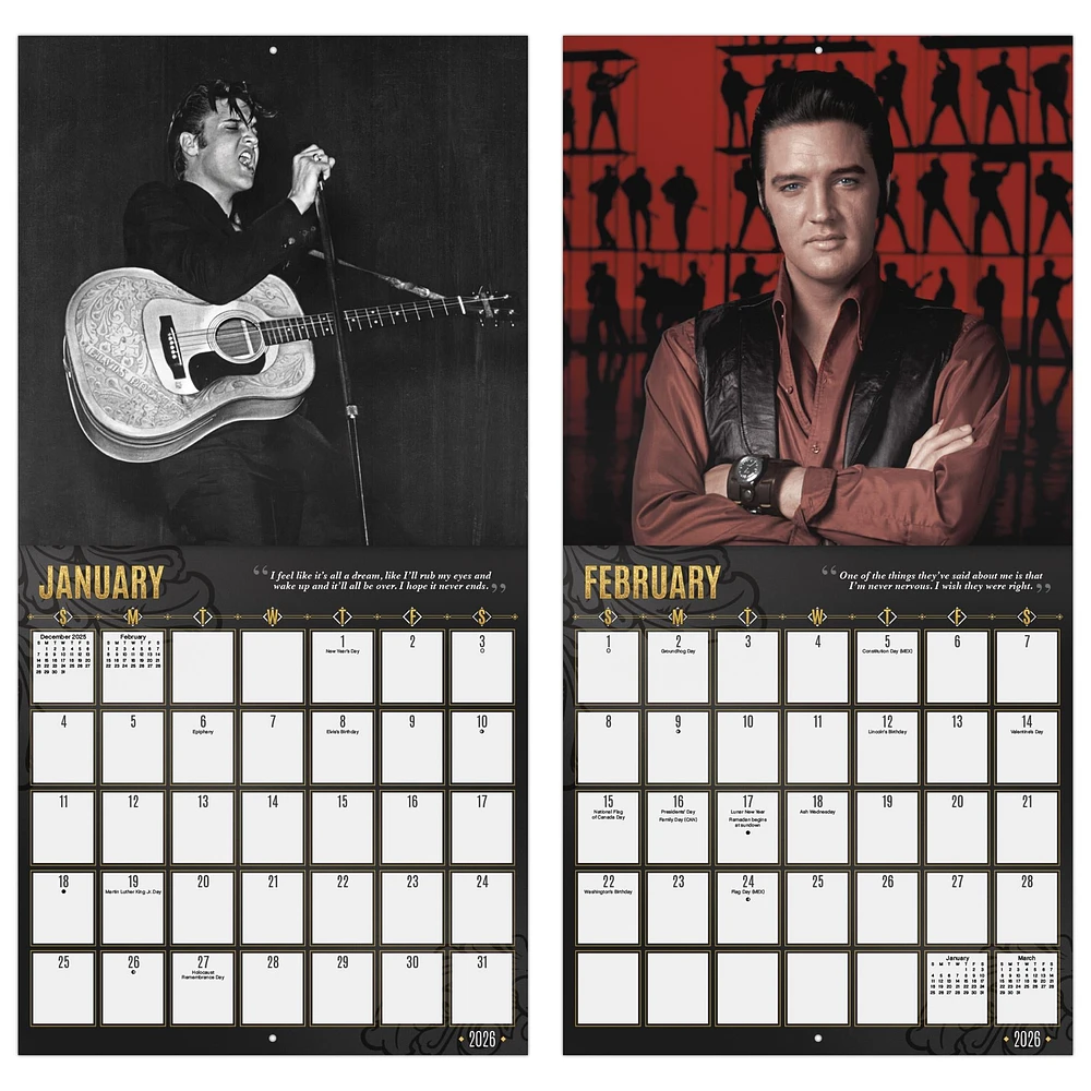 Elvis Presley Collectors Edition 2026 Wall Calendar - Online Exclusive