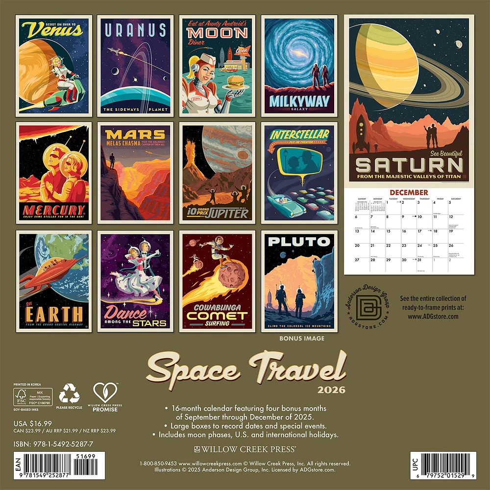Space Travel Art 2026 Wall Calendar - Online Exclusive