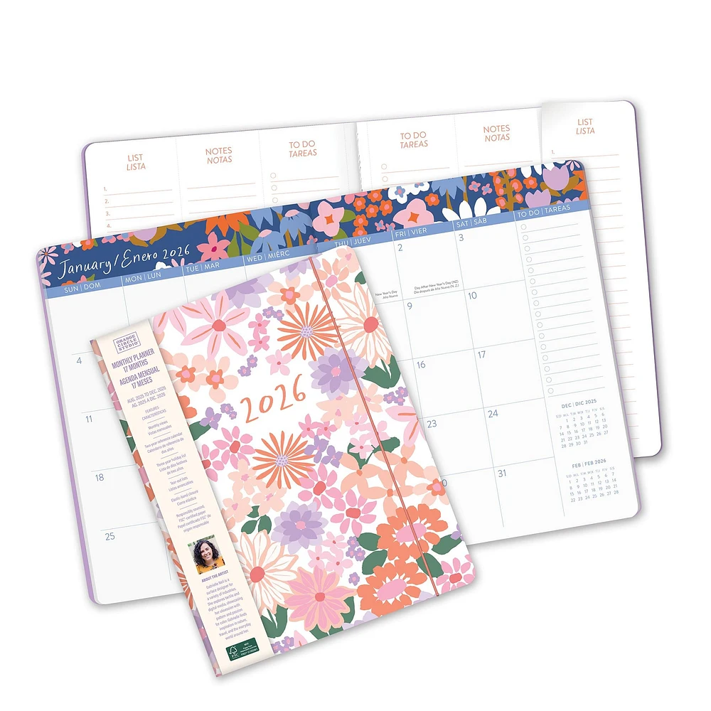 Secret Garden Just Right Bilingual 2025-2026 Monthly Planner Calendar