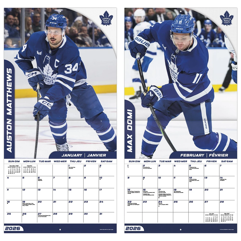 NHL Toronto Maple Leafs Bilingual 2026 Wall Calendar