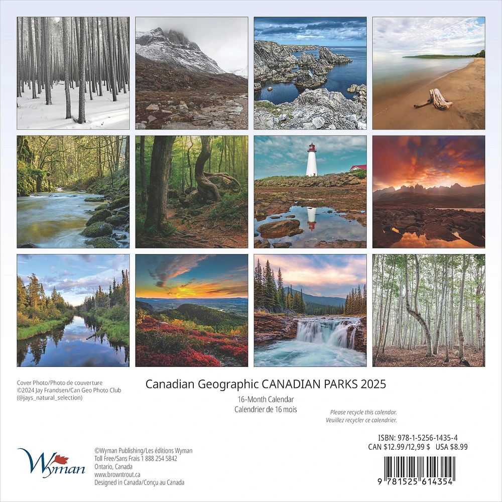 Canadian Parks Can Geo Mini 2025 Calendar