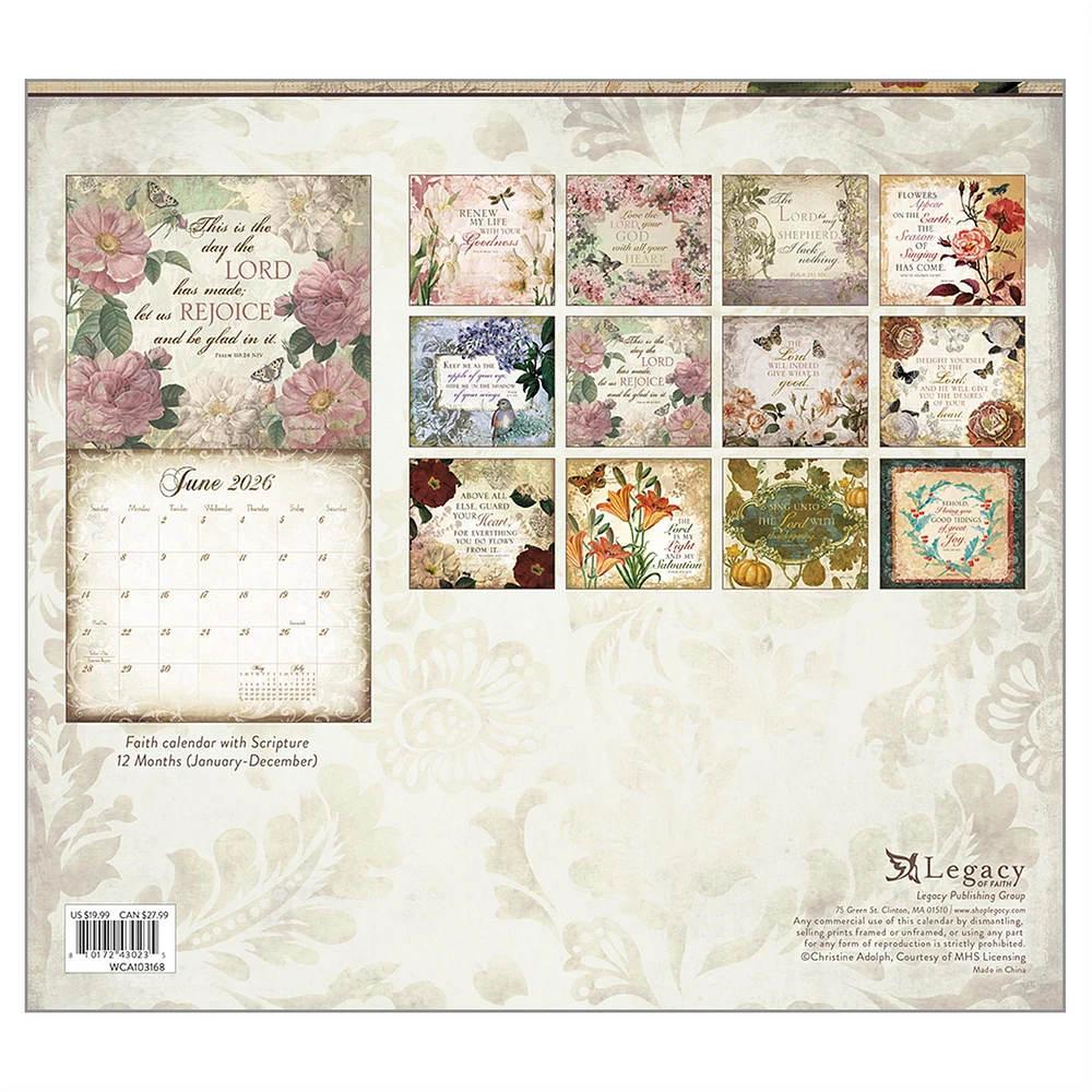 Walk By Faith 2026 Deluxe Special Edition Wall Calendar with Cards