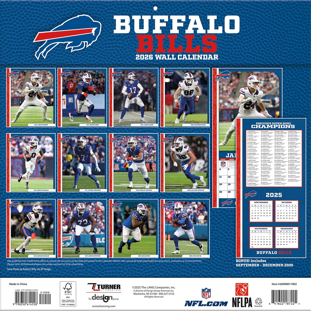 NFL Buffalo Bills 2026 Wall Calendar