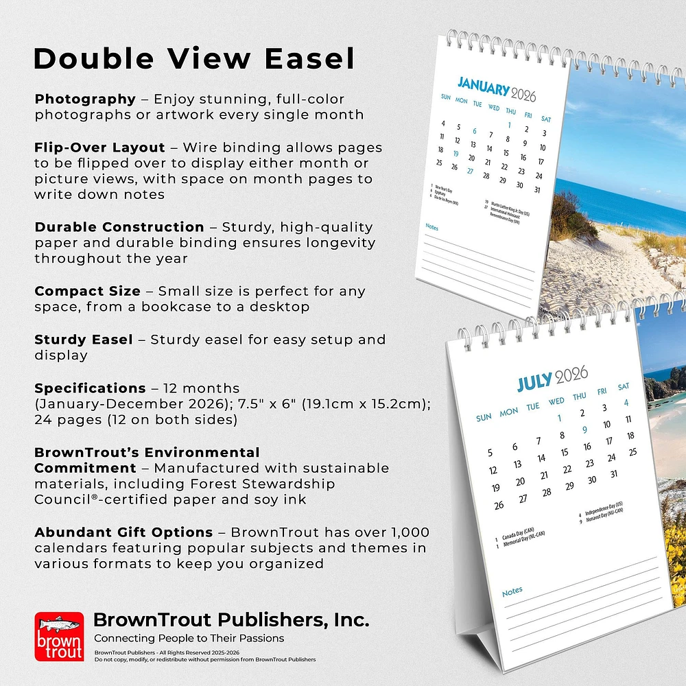 Beaches 2026 Double View Easel Calendar