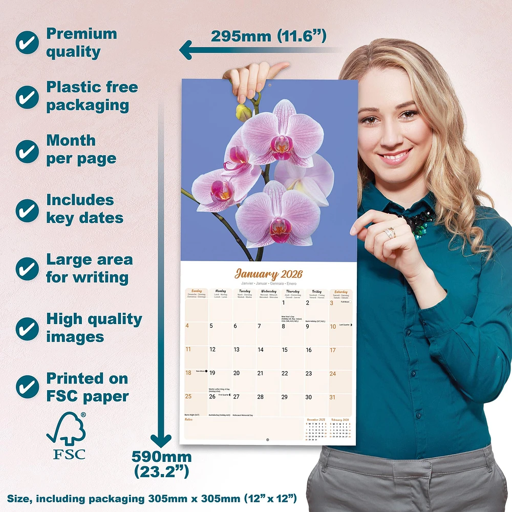 Orchids 2026 Wall Calendar