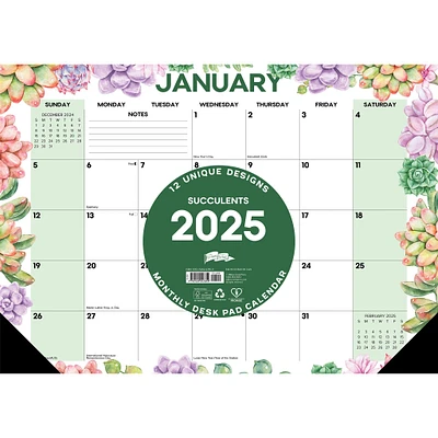 Succulents Small Desk Pad 2025 Calendar