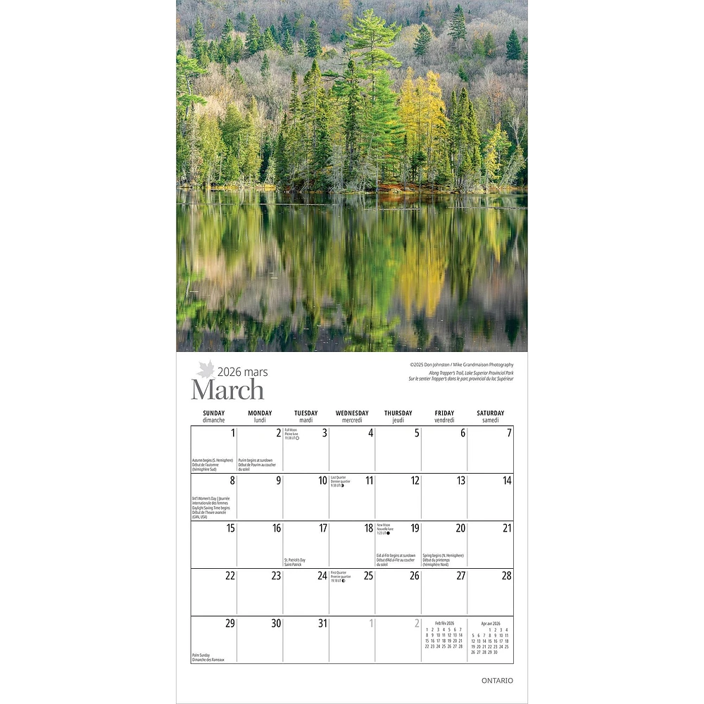 Ontario Bilingual 2026 Mini Calendar