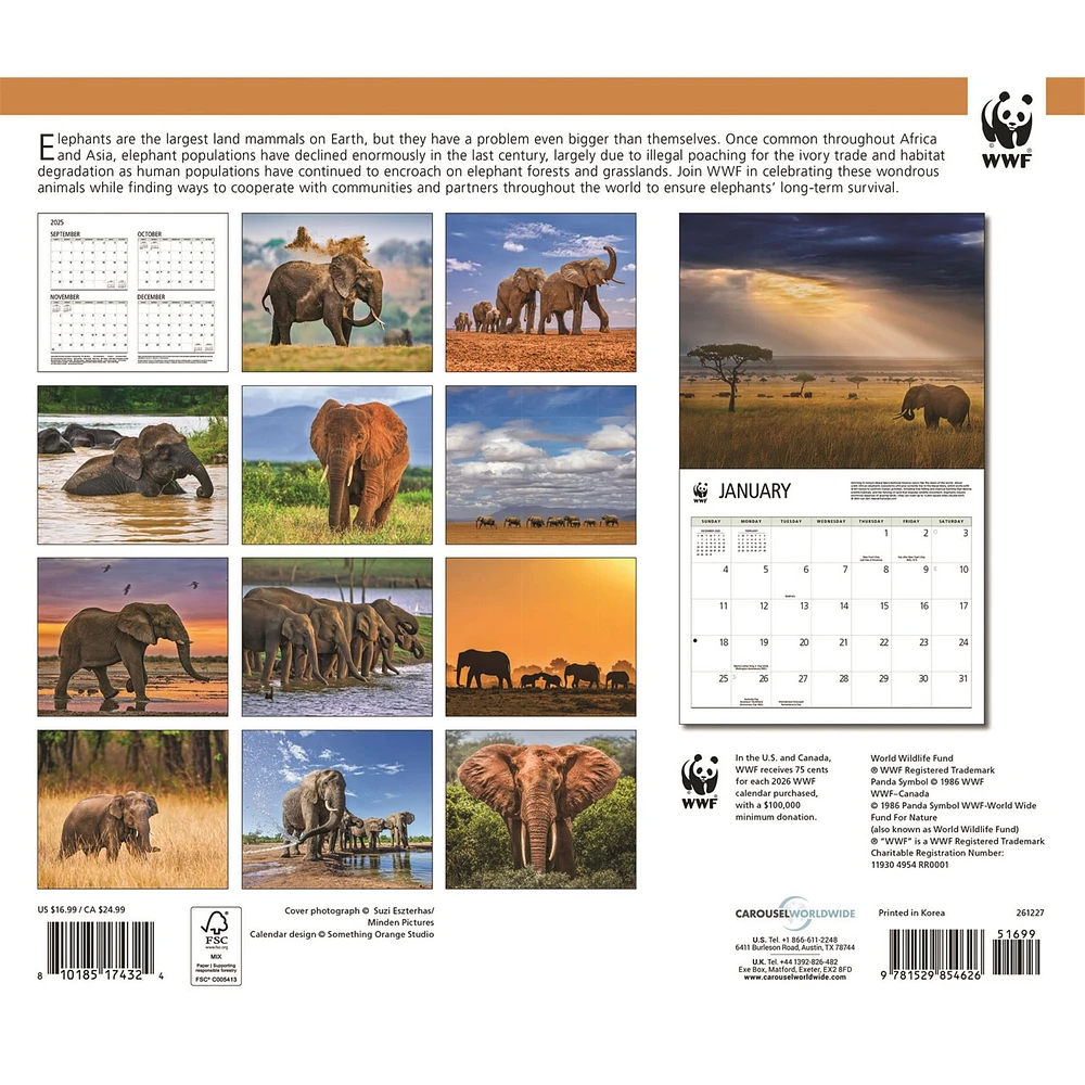 World Wildlife Fund Elephants 2026 Wall Calendar