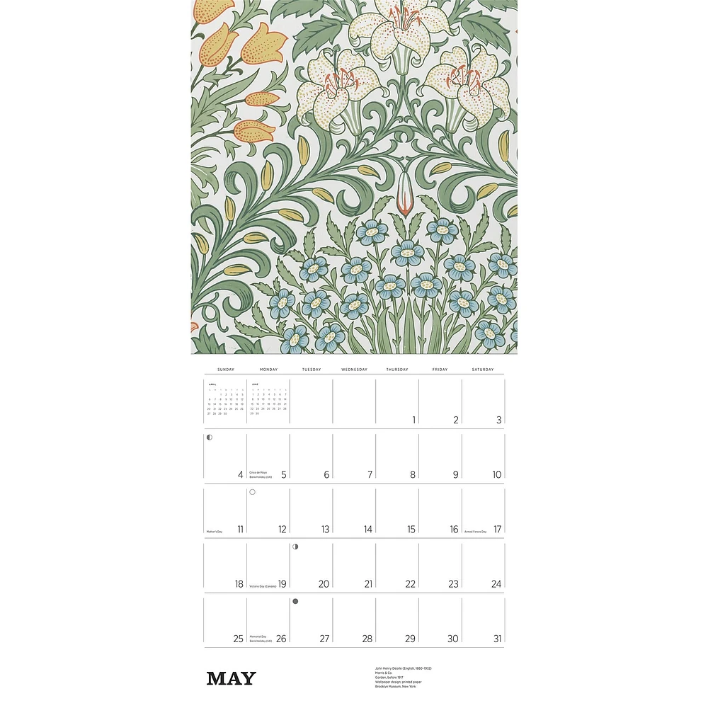 William Morris Arts Crafts Designs Wall 2025 Calendar