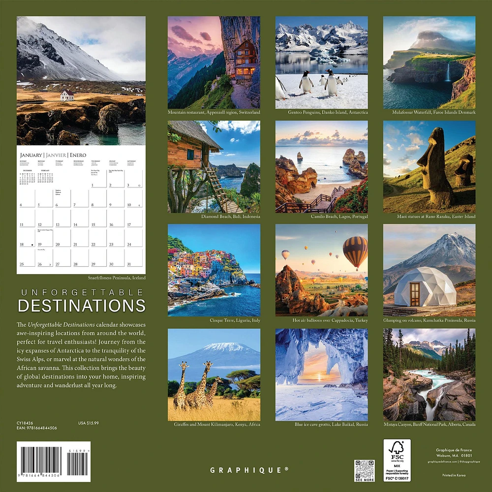 Unforgettable Destinations 2026 Wall Calendar - Online Exclusive