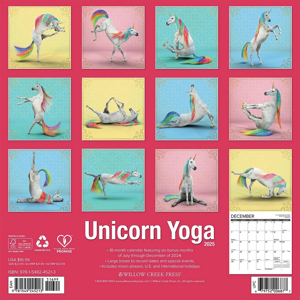 Unicorn Yoga Wall 2025 Calendar